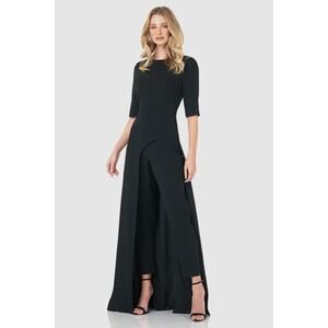 KAY UNGER Davina Skinny Leg Dressy Jumpsuit Size 8 Black Half Sleeve NWOT